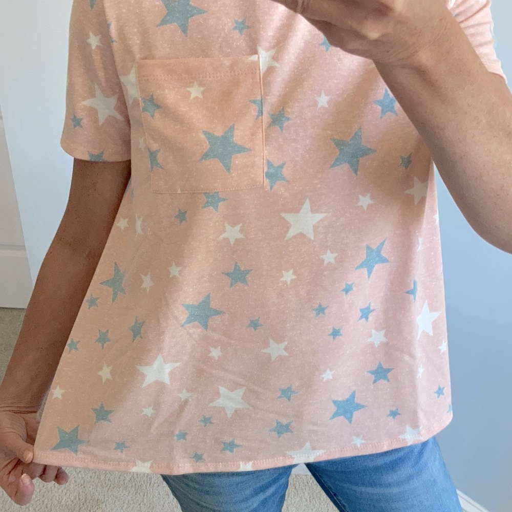 Peach Color Star Print Short Sleeve Tee - Picture 6 of 7